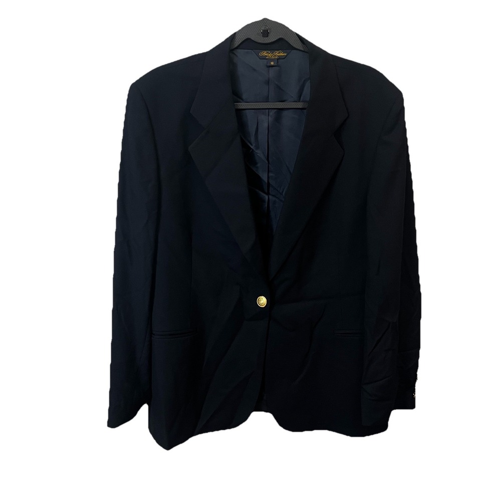 Brooks Brothers Women's Navy Blue Blazer Size 16 Gold Hardware 100% Wool